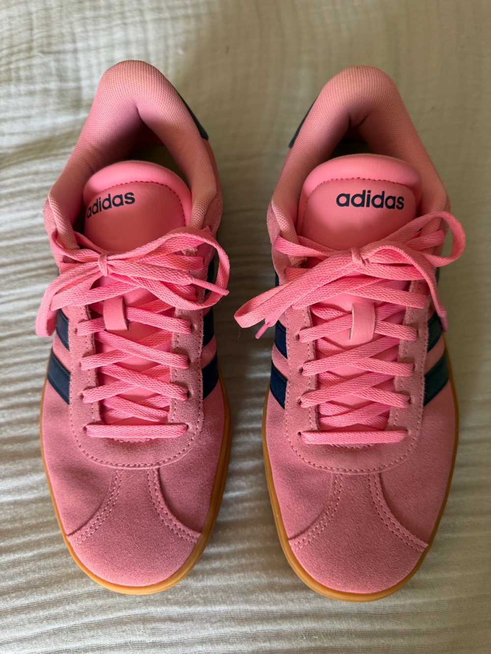 adidas Pink Athletic Sneakers with Navy Stripes
